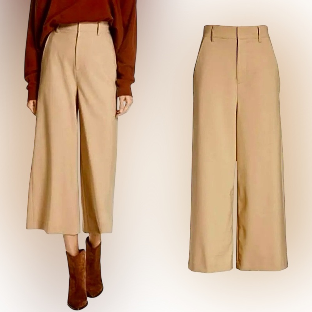 Vince Wool|Italy stretch Tan Wide-Leg cropped high waisted Pants size 8 - Picture 11 of 11